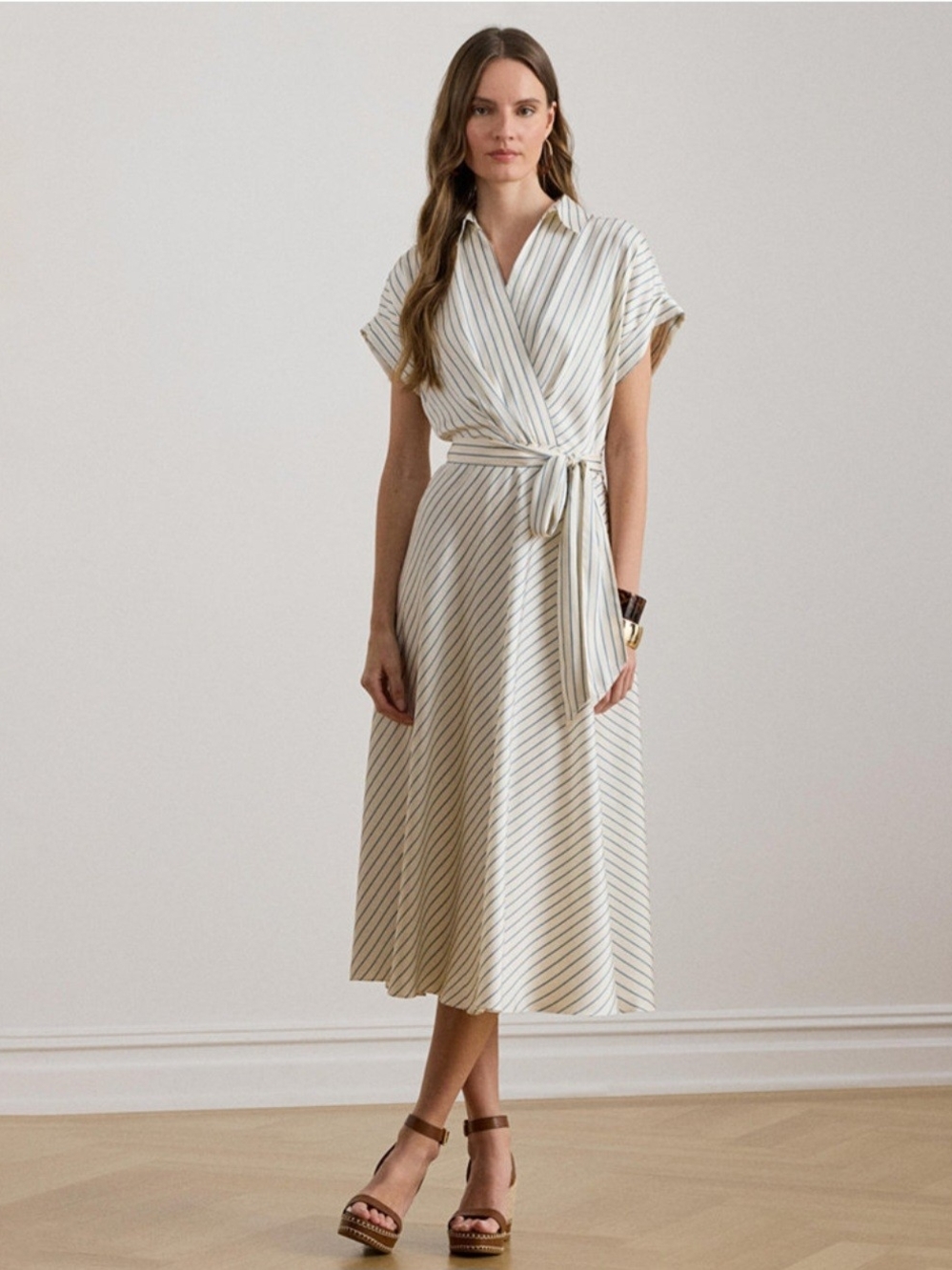 Ralph Lauren Women's Struped Belted Twill Dress Size 10 NWT